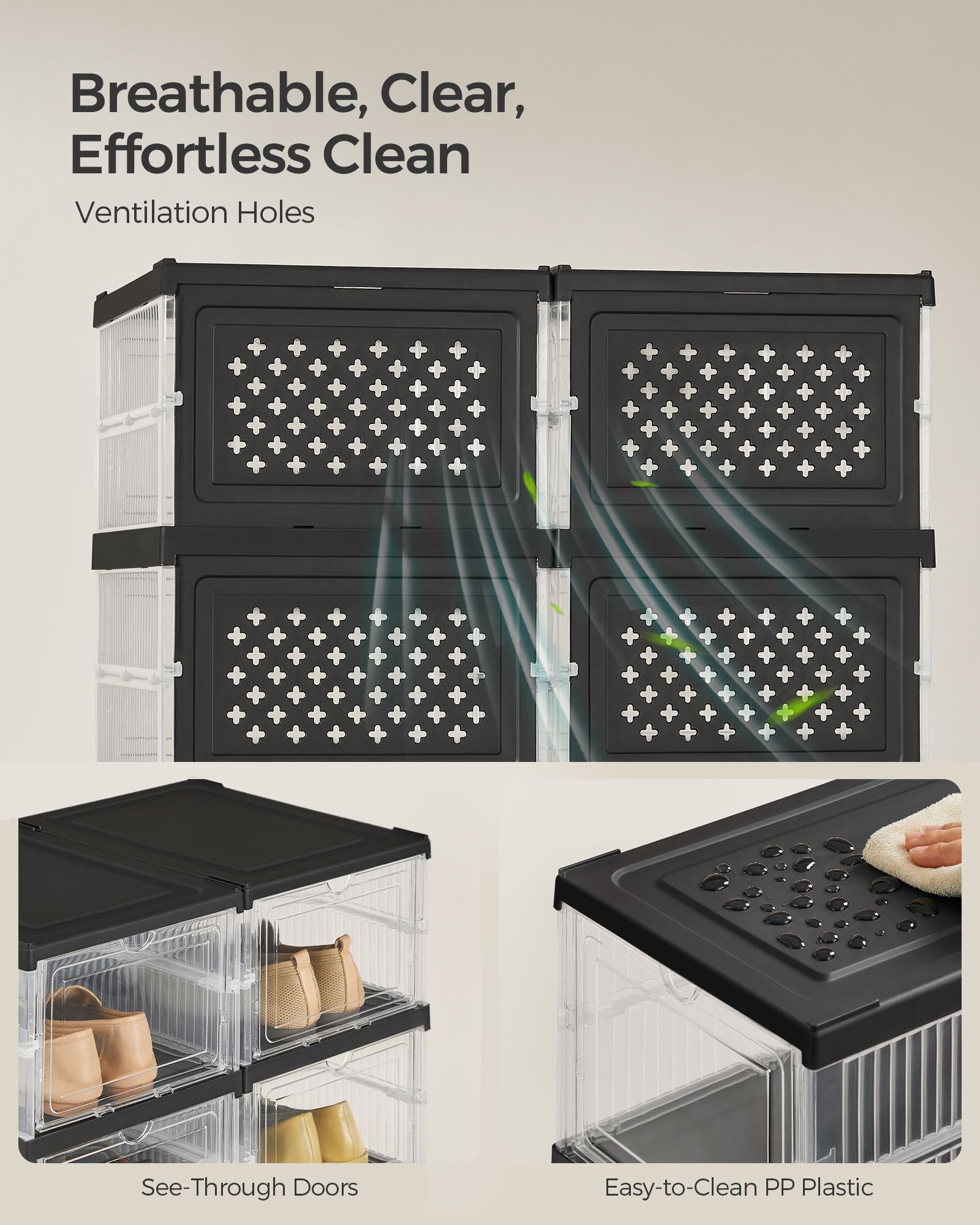Pack of 12 Foldable Shoe Boxes, Fit up to US Size 13 - HWLEXTRA 