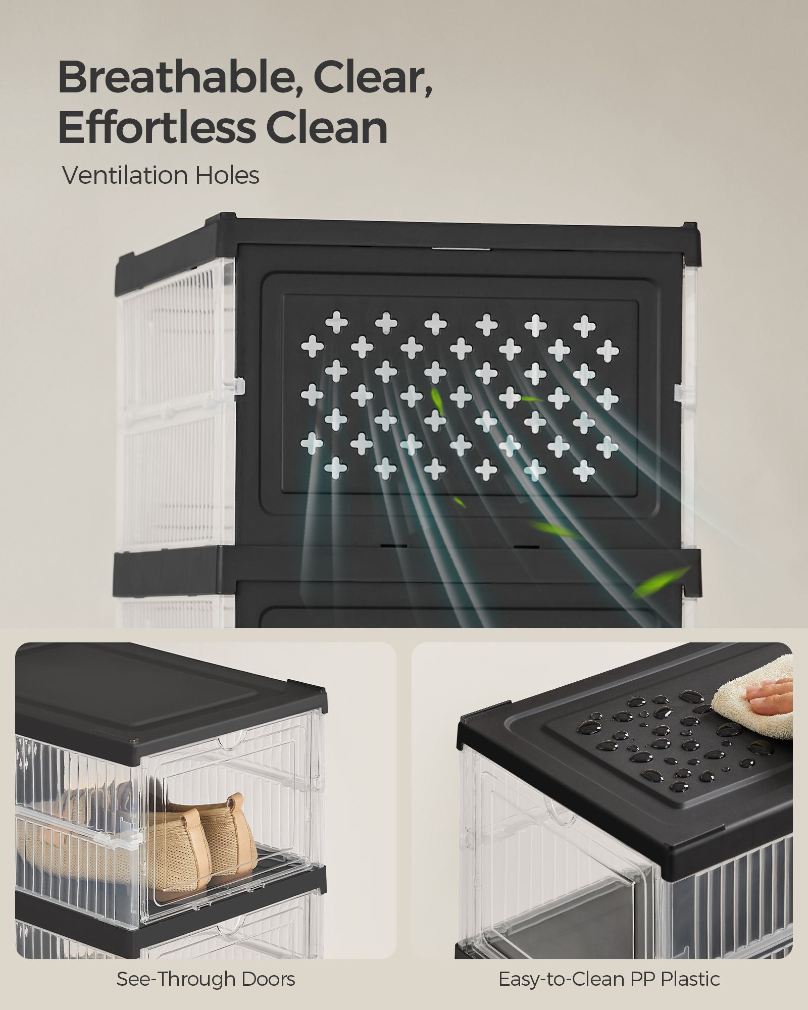 Pack of 18 Foldable Shoe Boxes, Fit up to US Size 13 - HWLEXTRA 