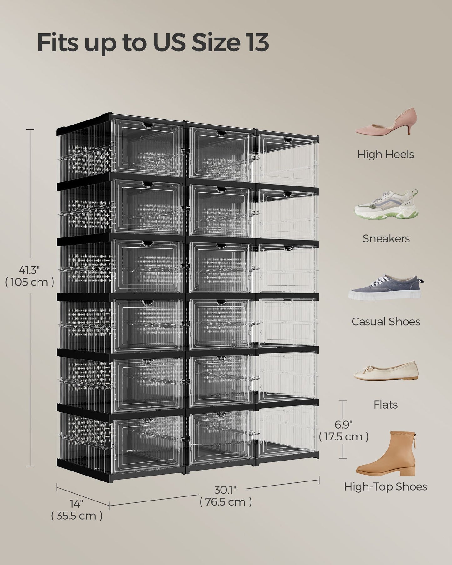 Pack of 18 Foldable Shoe Boxes, Fit up to US Size 13 - HWLEXTRA 