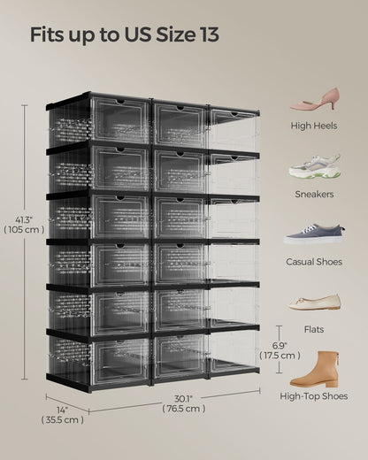 Pack of 18 Foldable Shoe Boxes, Fit up to US Size 13 - HWLEXTRA 