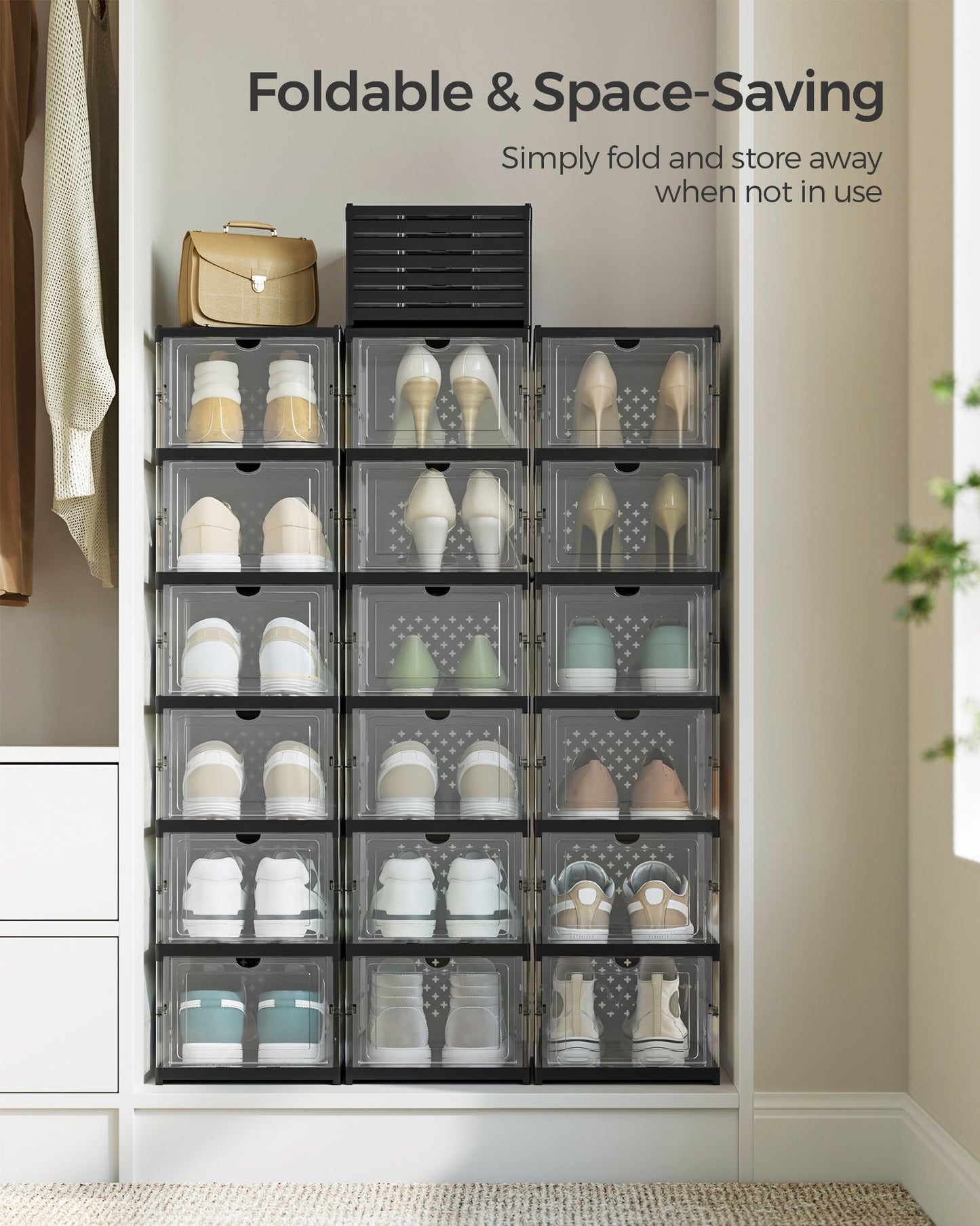 Pack of 18 Foldable Shoe Boxes, Fit up to US Size 13 - HWLEXTRA 