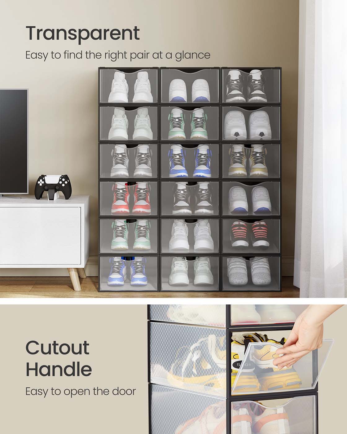 Stackable Shoe Boxes, Set of 18 Plastic Shoe Organizers with Door
