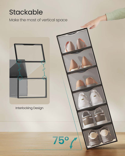 Stackable Shoe Boxes, Set of 18 Plastic Shoe Organizers with Door