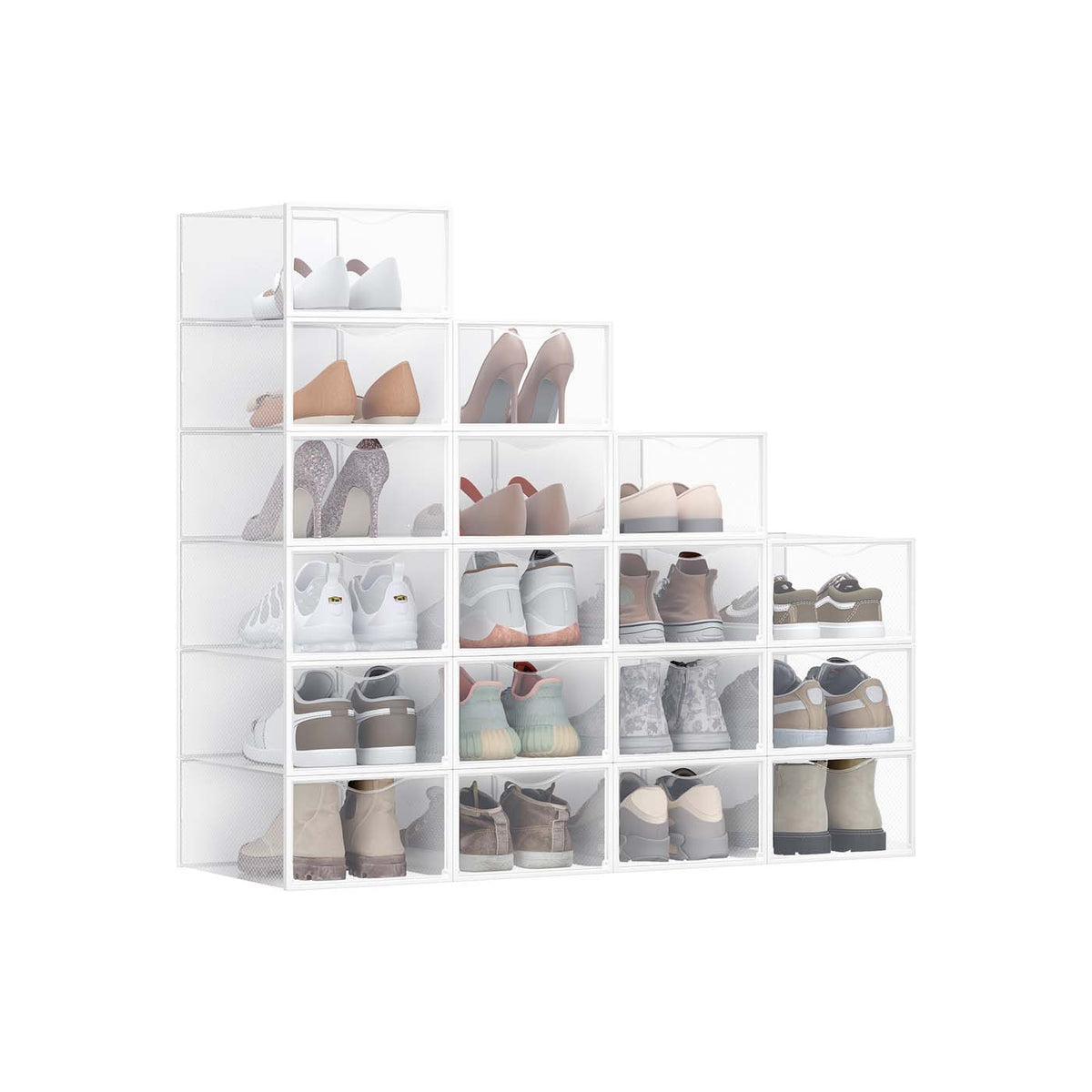 Stackable Shoe Boxes, Set of 18 Plastic Shoe Organizers with Door