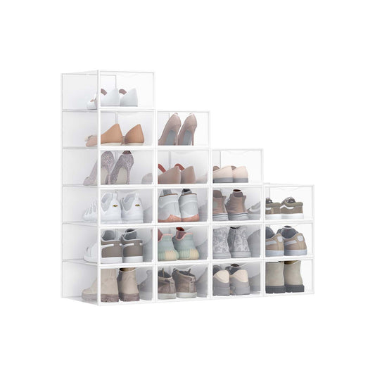 Stackable Shoe Boxes, Set of 18 Plastic Shoe Organizers with Door