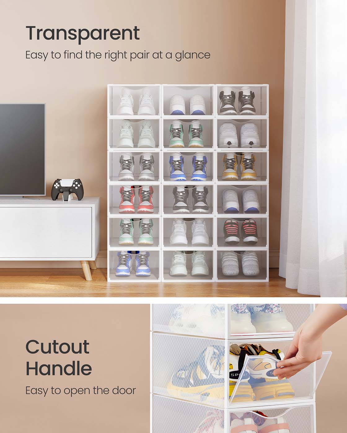 Stackable Shoe Boxes, Set of 18 Plastic Shoe Organizers with Door