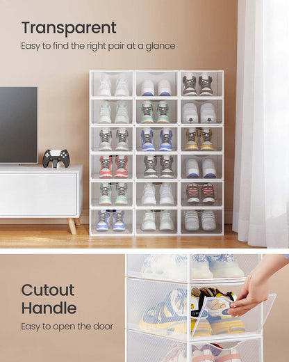 Stackable Shoe Boxes, Set of 18 Plastic Shoe Organizers with Door