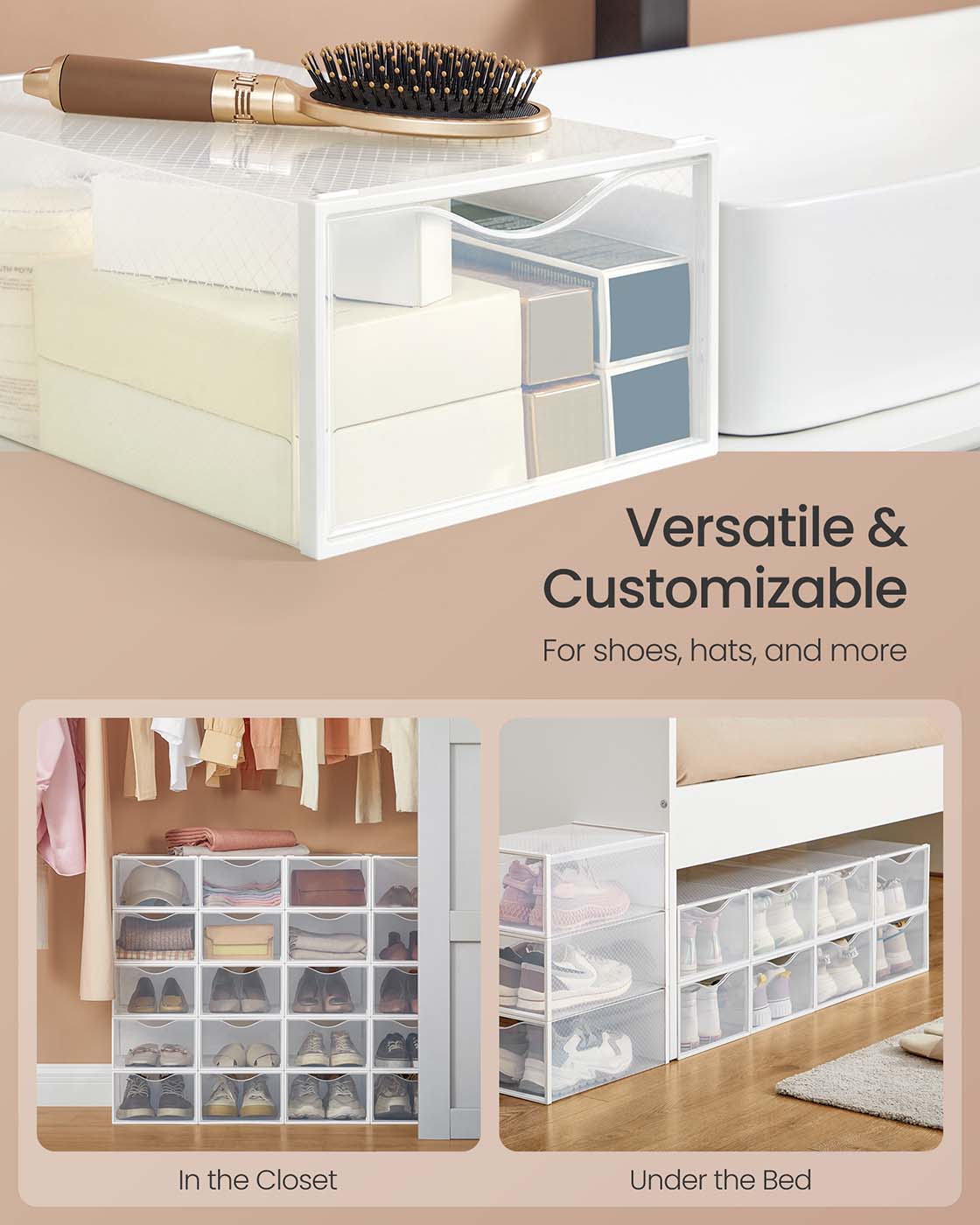Stackable Shoe Boxes, Set of 18 Plastic Shoe Organizers with Door