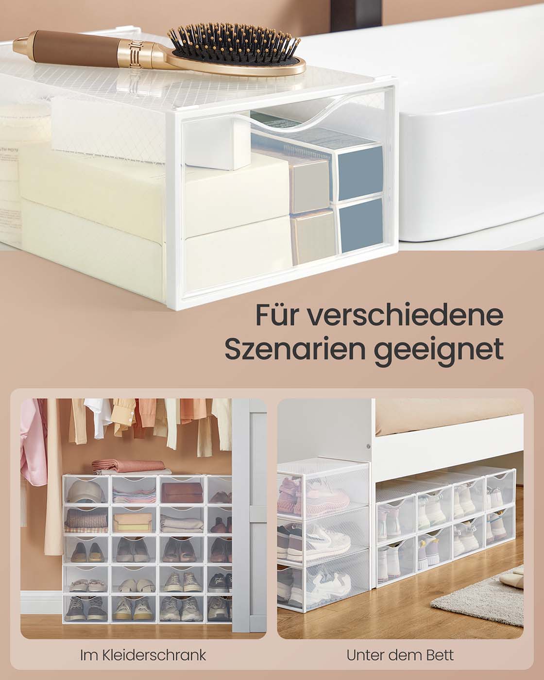 Clear Shoe Boxes Set of 12 for Shoes up to UK Size 9 Transparent and Cloud White