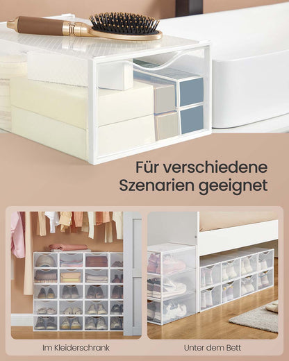Clear Shoe Boxes Set of 12 for Shoes up to UK Size 9 Transparent and Cloud White