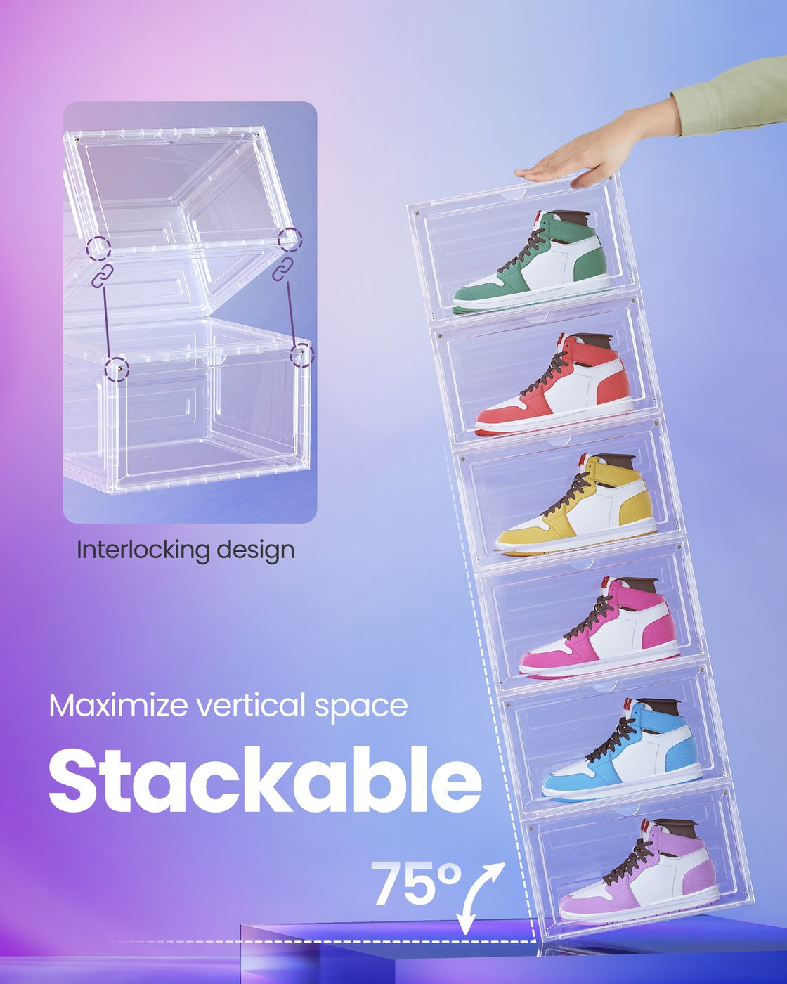 Shoe Boxes Set of 8 13 x 11.2 x 7.6 Inches Black and Transparent White - image 18
