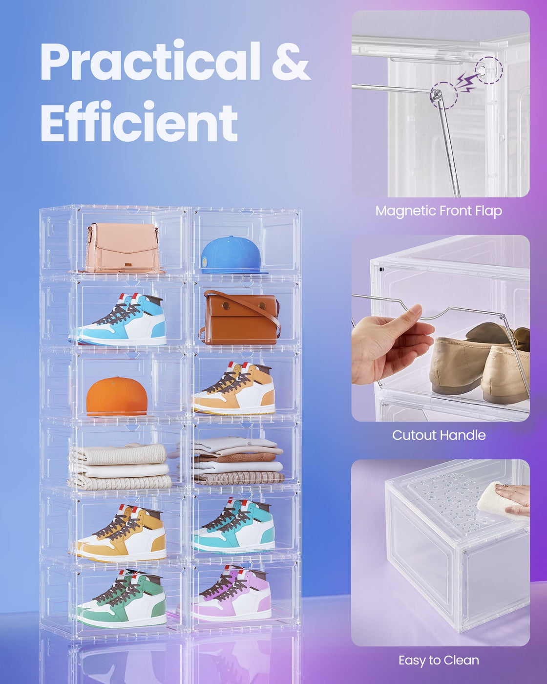 Shoe Boxes Set of 8 13 x 11.2 x 7.6 Inches Black and Transparent White - image 12