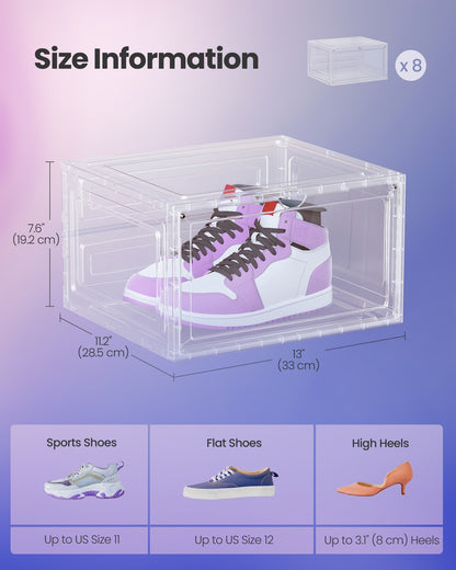 Shoe Boxes Set of 8 13 x 11.2 x 7.6 Inches Black and Transparent White - image 13
