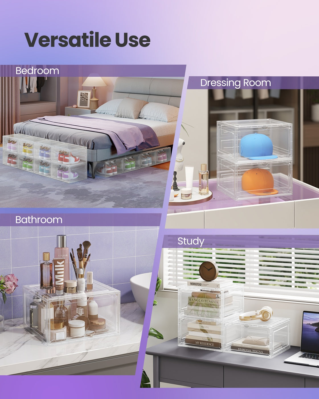 Shoe Boxes Set of 8 13 x 11.2 x 7.6 Inches Black and Transparent White - image 14