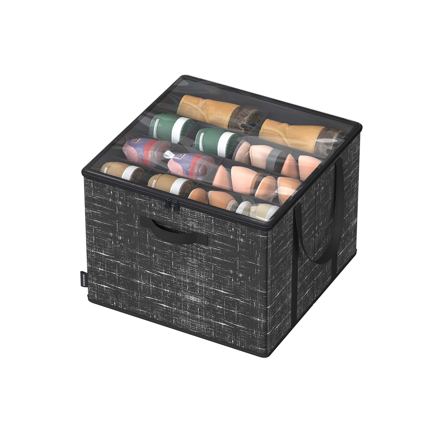 Shoe organizer with handles and clear cover