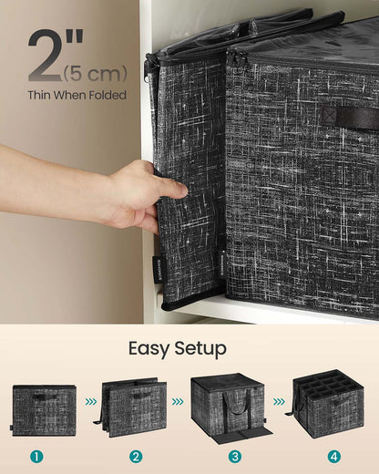 Fabric shoe organizer bin with handles and clear cover