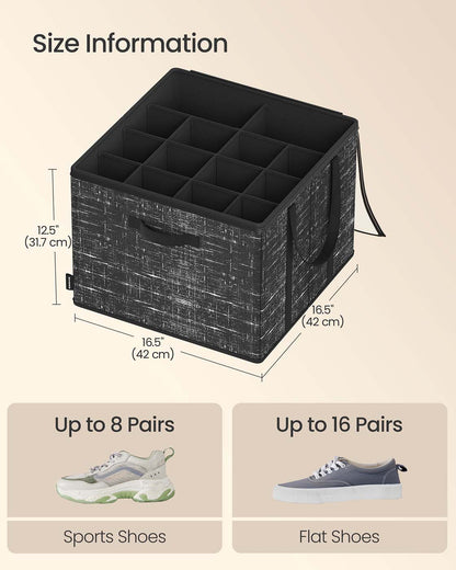 Fabric shoe organizer bin with handles and clear cover