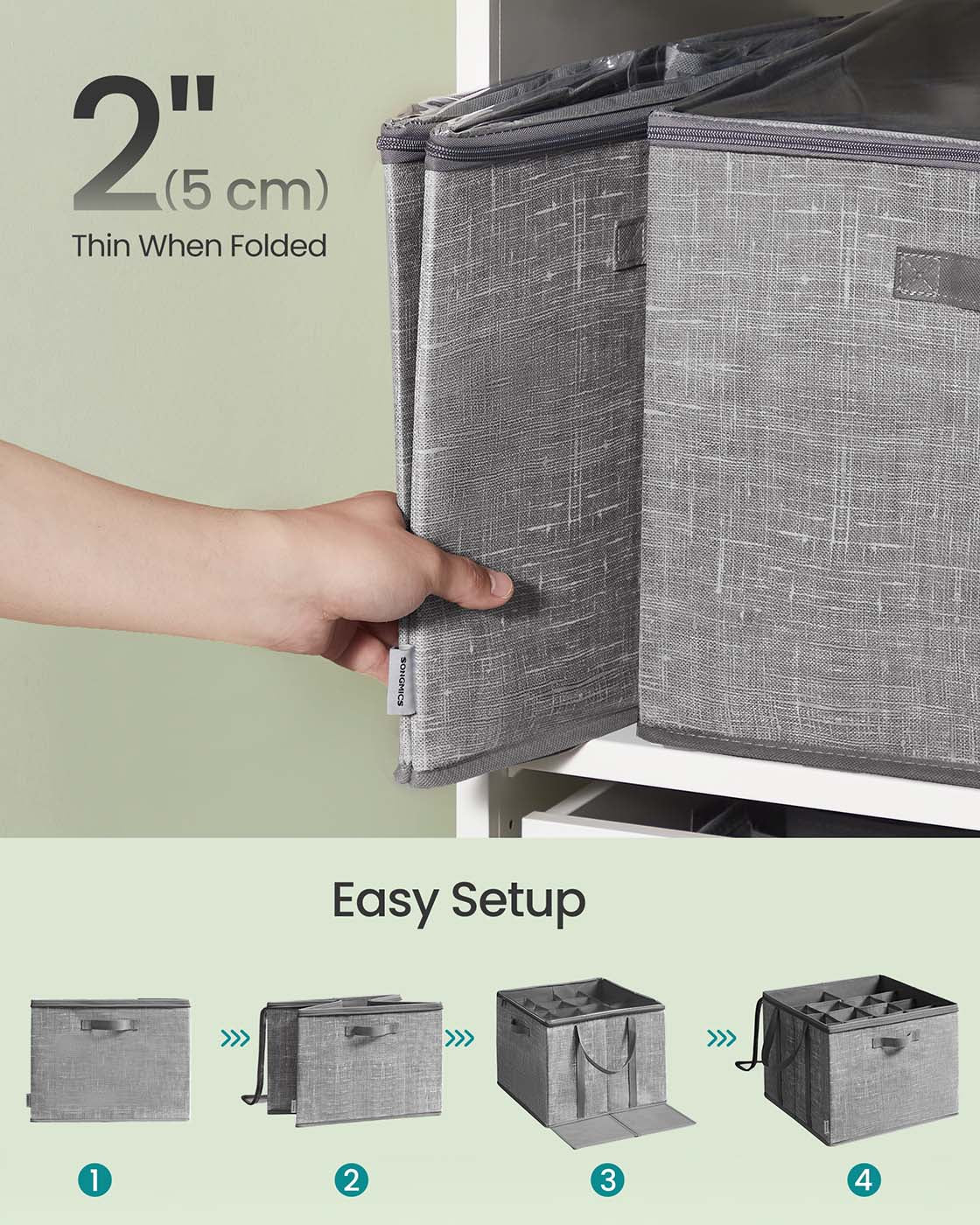 Fabric shoe organizer bin with handles and clear cover