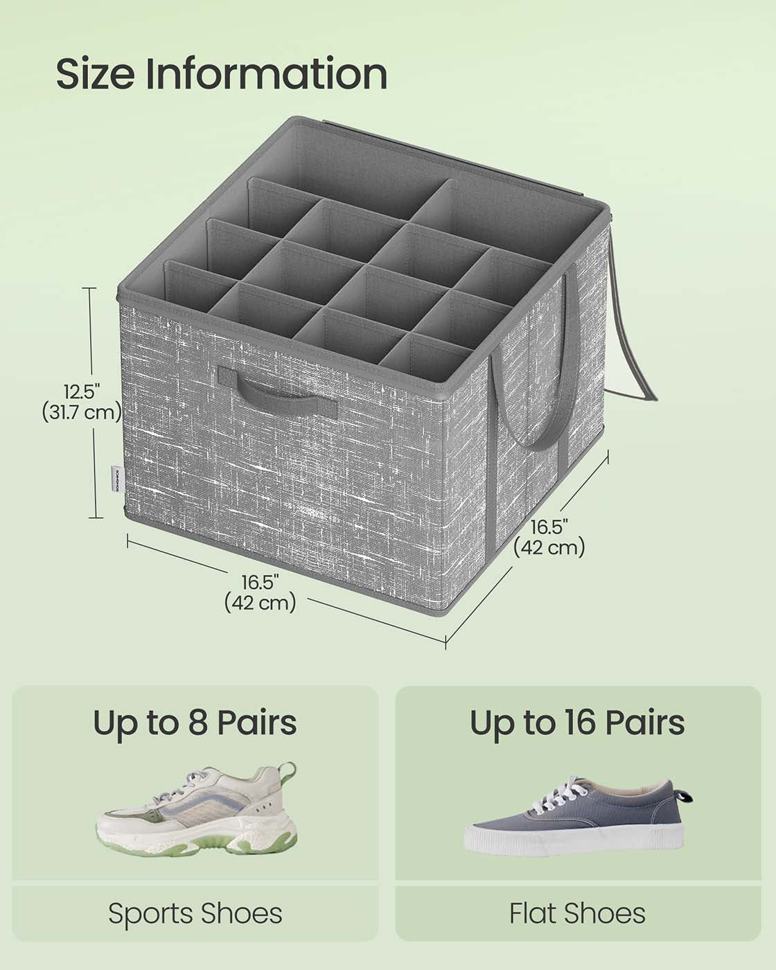 Fabric shoe organizer bin with handles and clear cover