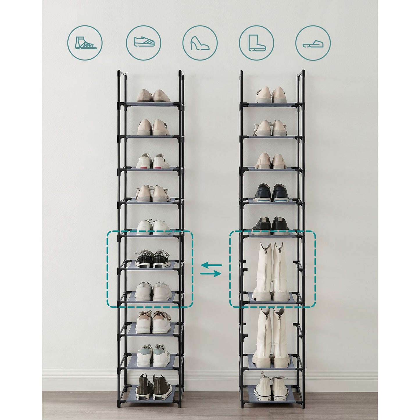 Schuhregal,10 Ebenen, Schuhablage