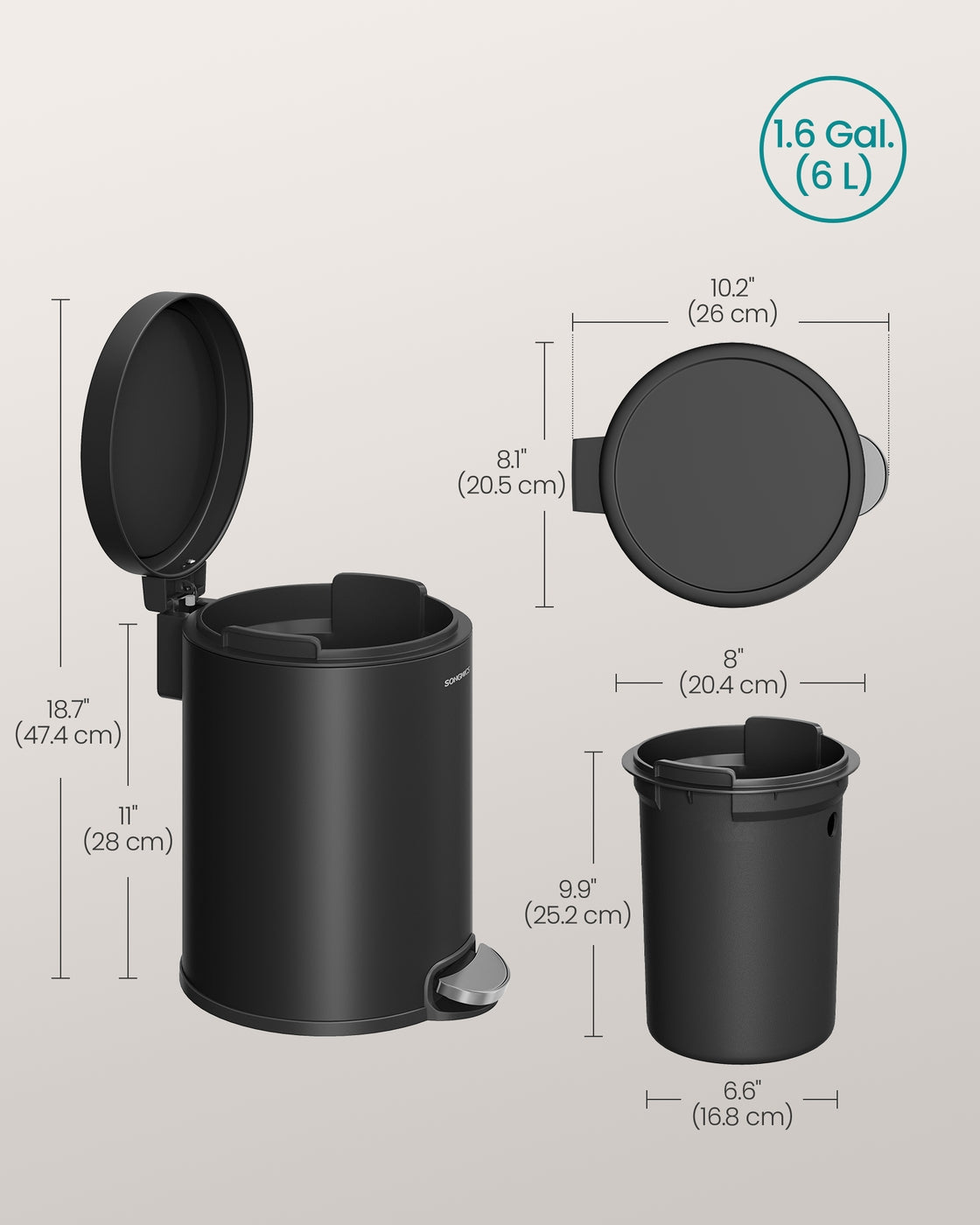 Bathroom stainless steel trash can with soft close lid - image 16