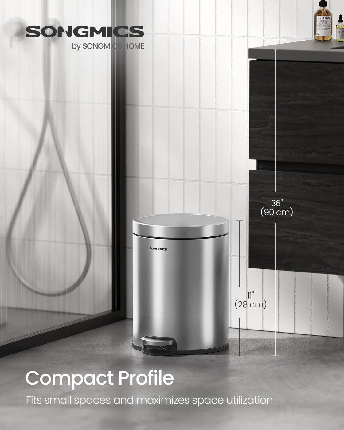 Bathroom stainless steel trash can with soft close lid - image 18
