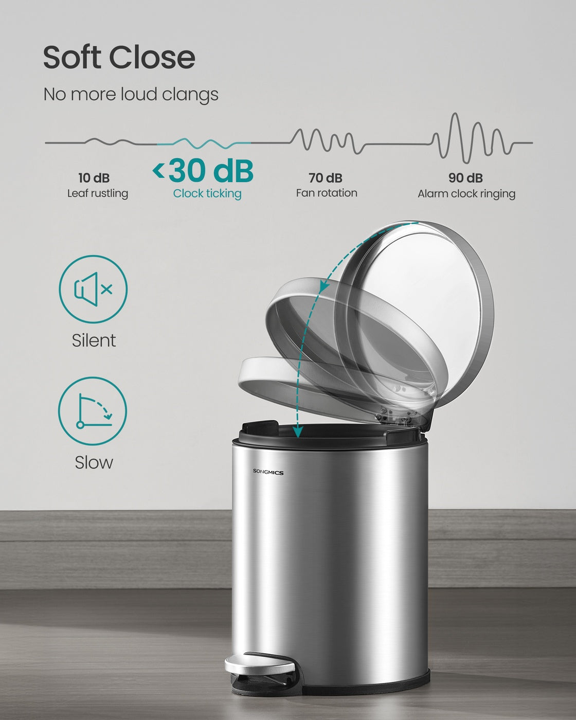 Bathroom stainless steel trash can with soft close lid - image 20