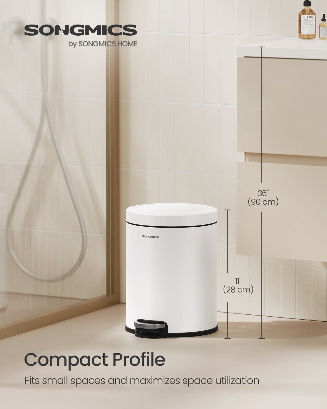 Bathroom stainless steel trash can with soft close lid - image 2
