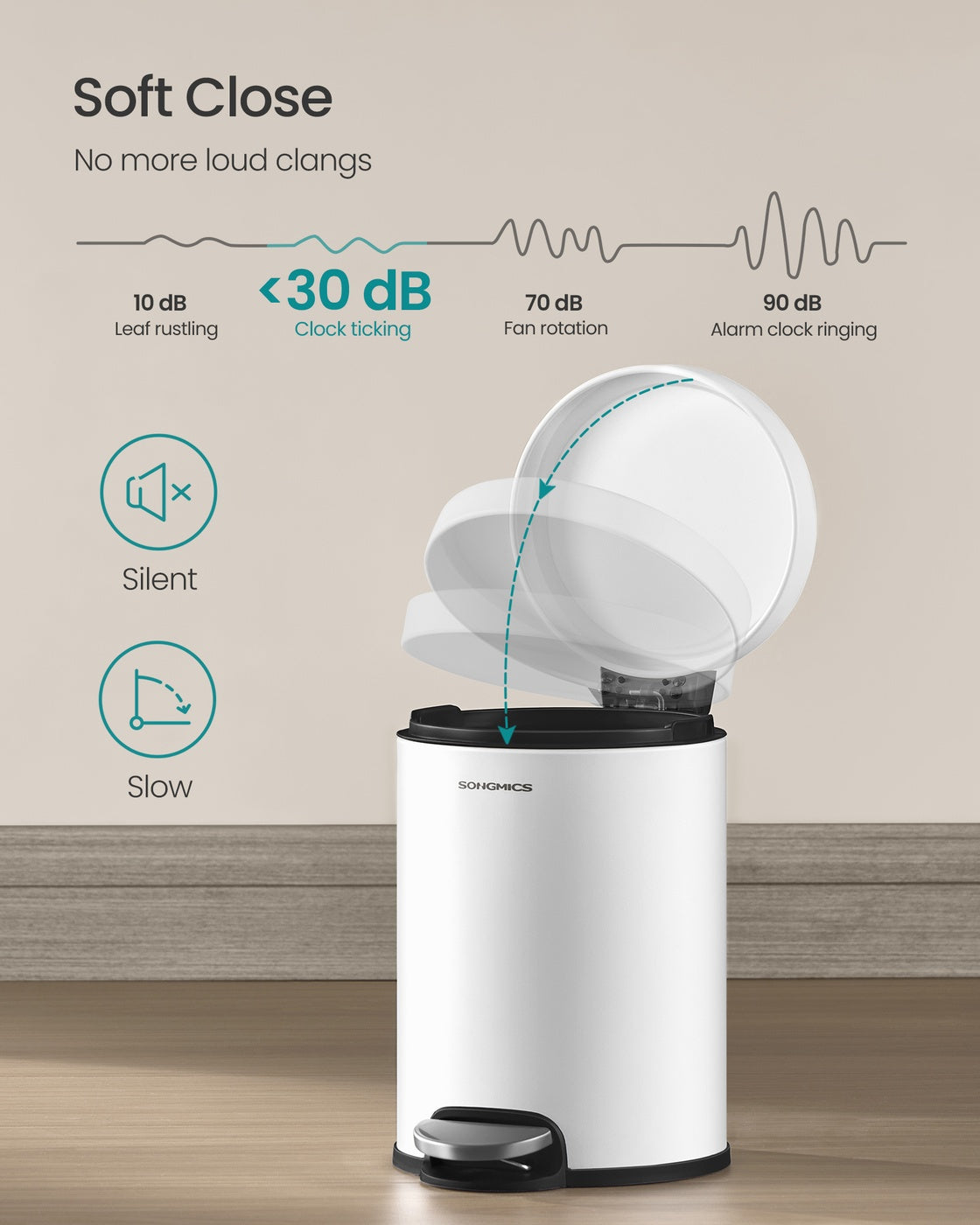 Bathroom stainless steel trash can with soft close lid - image 4