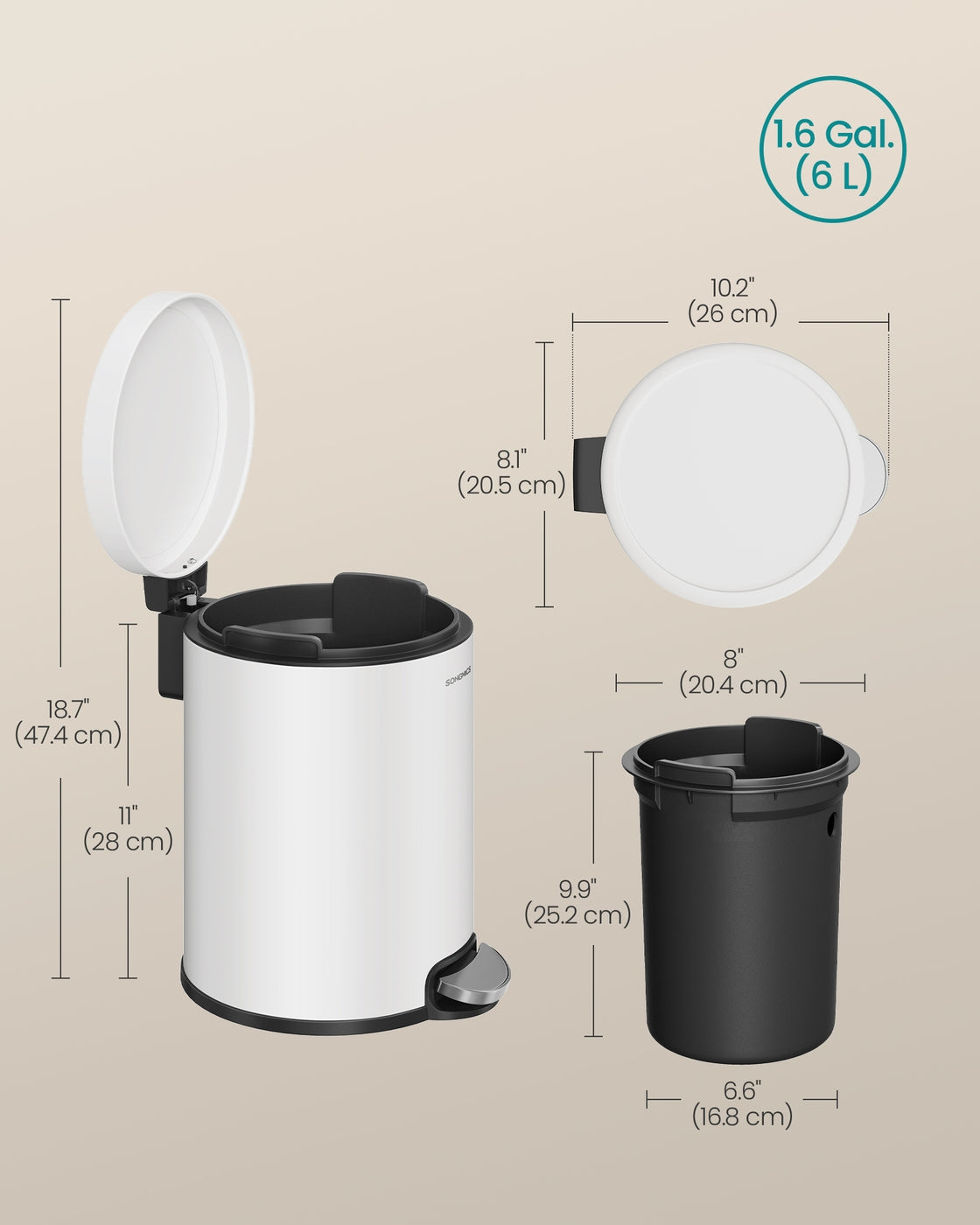 Bathroom stainless steel trash can with soft close lid - image 8