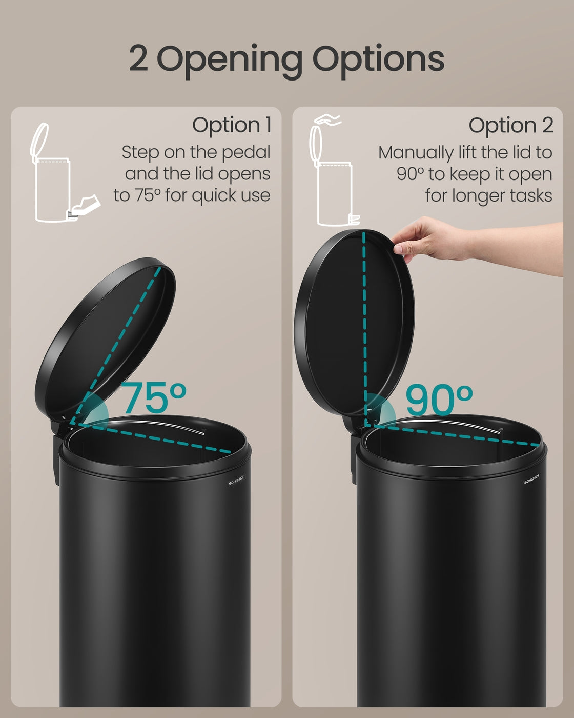 30L Round Trash Bin, 15 Trash Bags Metal Pedal, Black - image 6