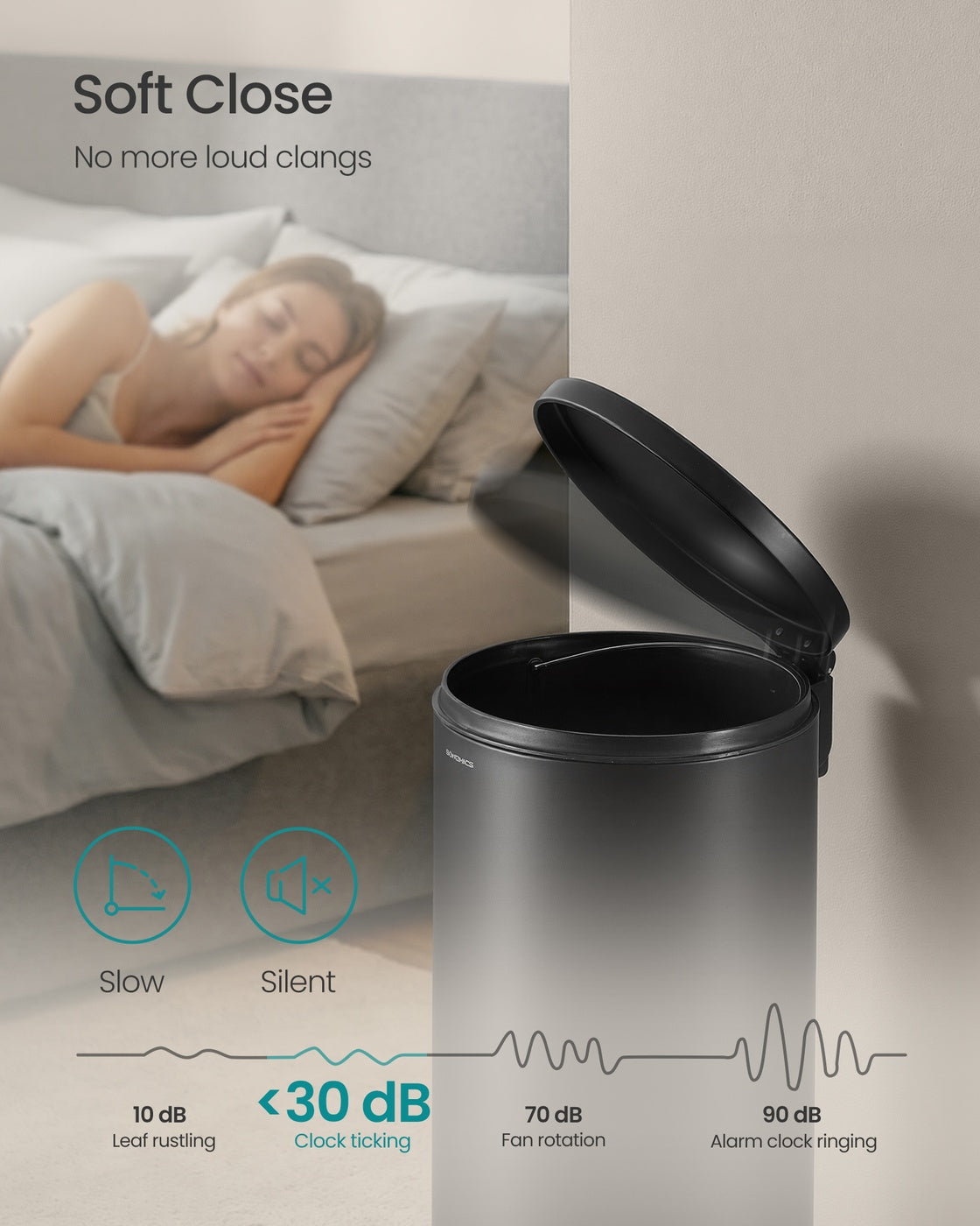 30L Round Trash Bin, 15 Trash Bags Metal Pedal, Black - image 7