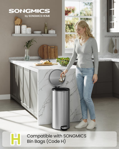 30L Round Trash Bin, 15 Trash Bags Metal Pedal, Black - image 10