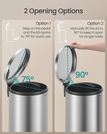30L Round Trash Bin, 15 Trash Bags Metal Pedal, Black - image 13