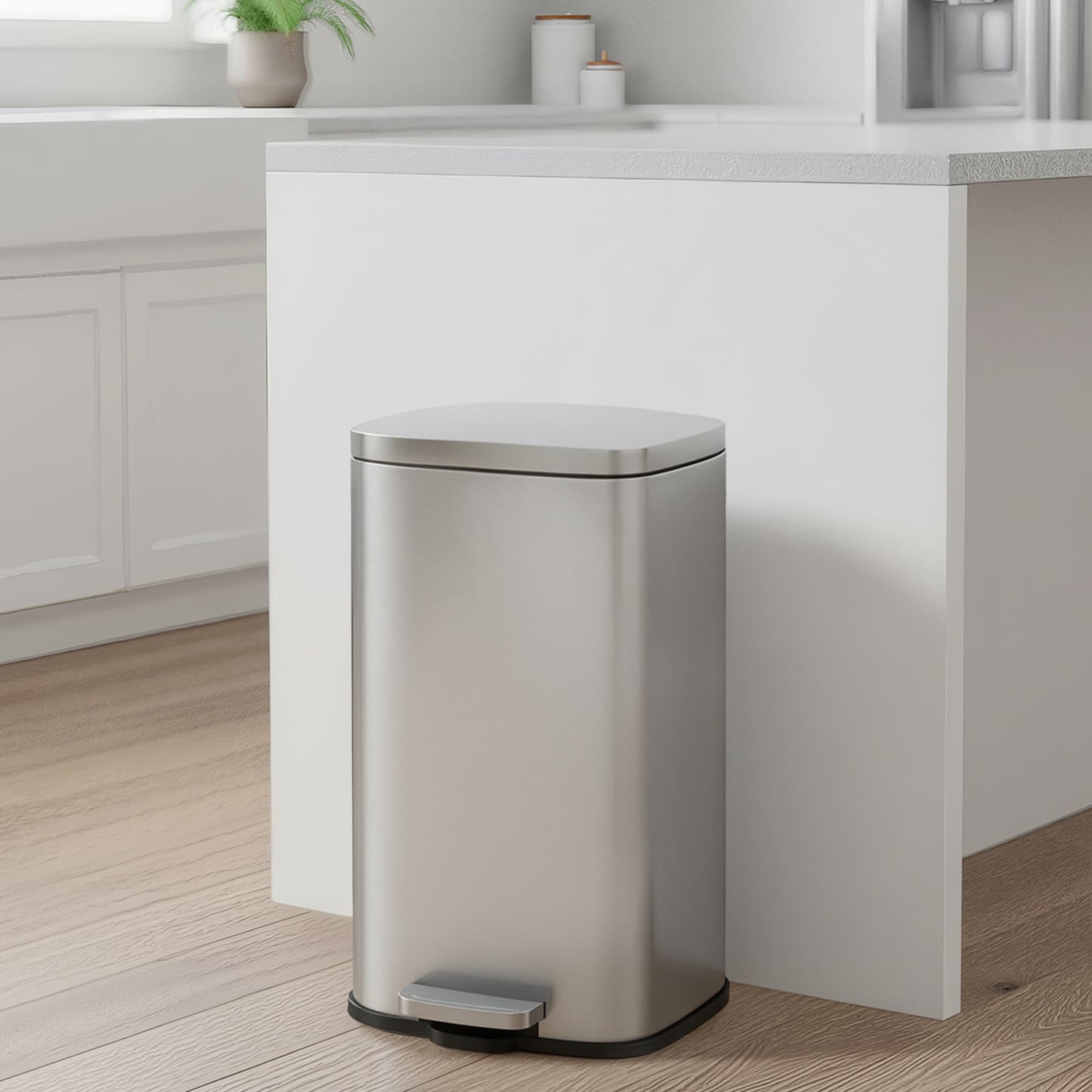 8- Gallon Silver Step-Open Trash Can with Plastic Inner Bucket