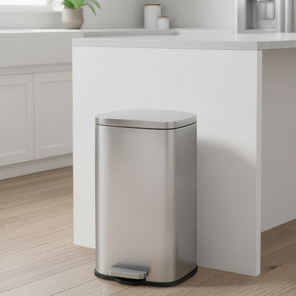 8- Gallon Silver Step-Open Trash Can with Plastic Inner Bucket