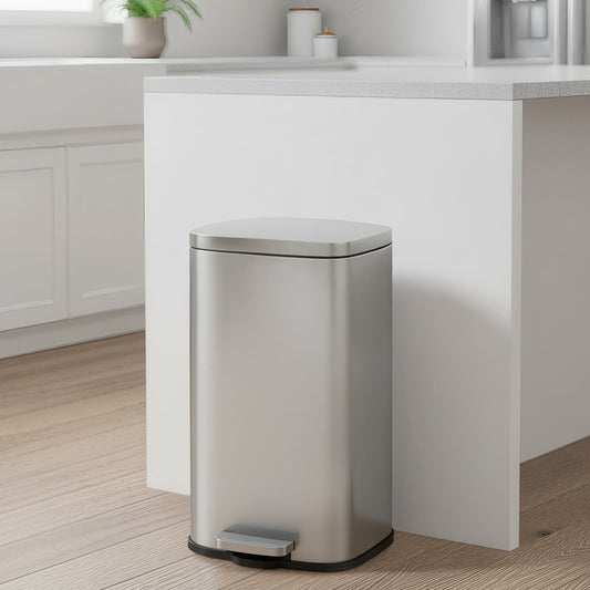 8- Gallon Silver Step-Open Trash Can with Plastic Inner Bucket