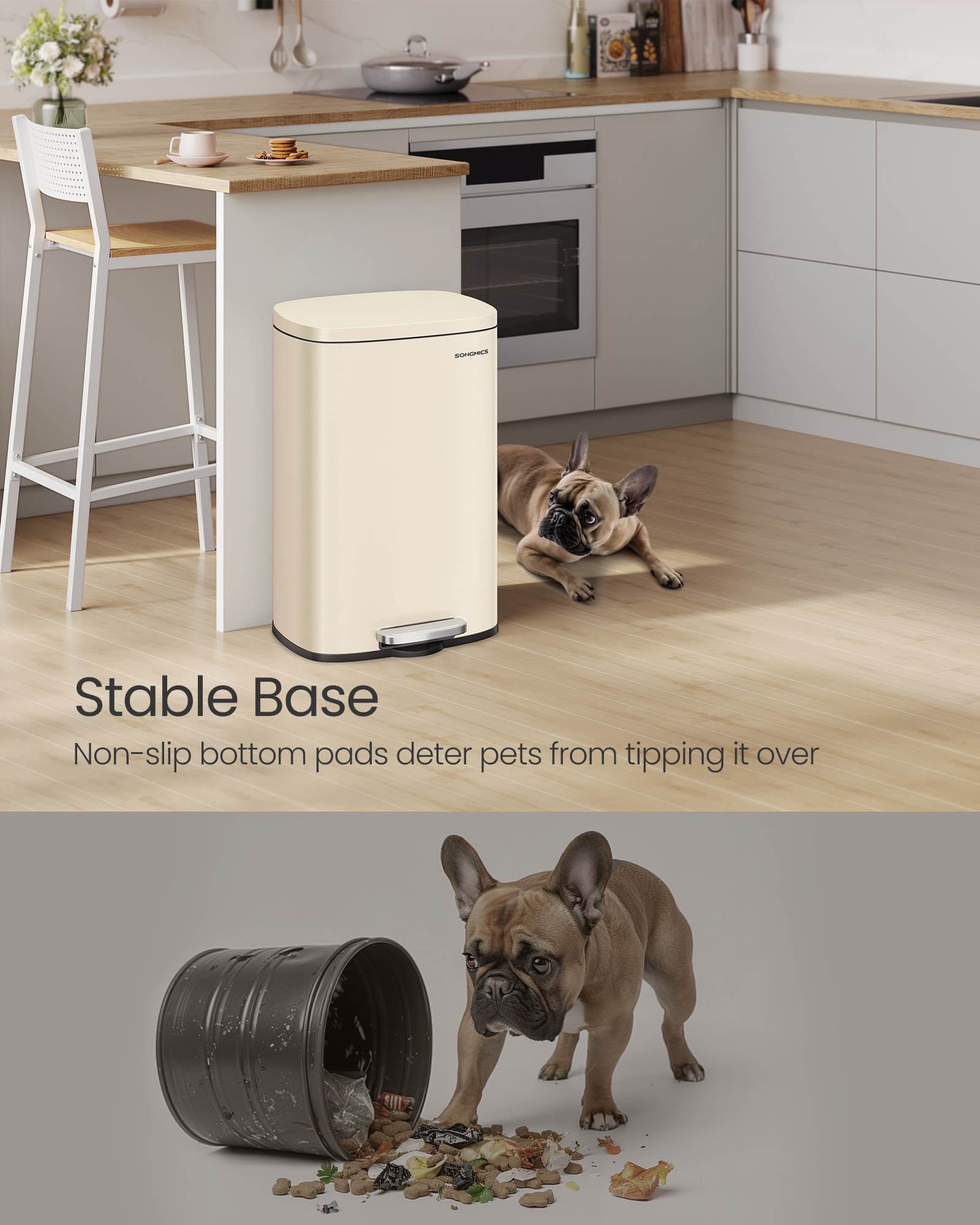 13 Gallon White Step Trash Can with Hinged Lid for Kitchen - HWLEXTRA 