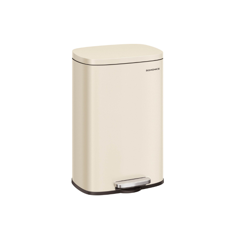 13 Gallon White Step Trash Can with Hinged Lid for Kitchen - HWLEXTRA 