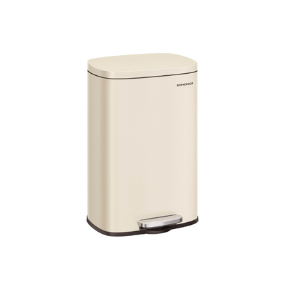 13 Gallon White Step Trash Can with Hinged Lid for Kitchen - HWLEXTRA 