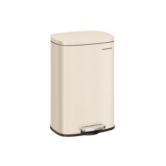 13 Gallon White Step Trash Can with Hinged Lid for Kitchen - HWLEXTRA 