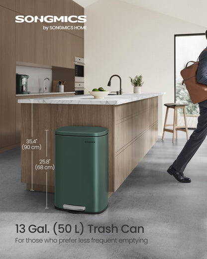 13 Gallon White Step Trash Can with Hinged Lid for Kitchen - HWLEXTRA 