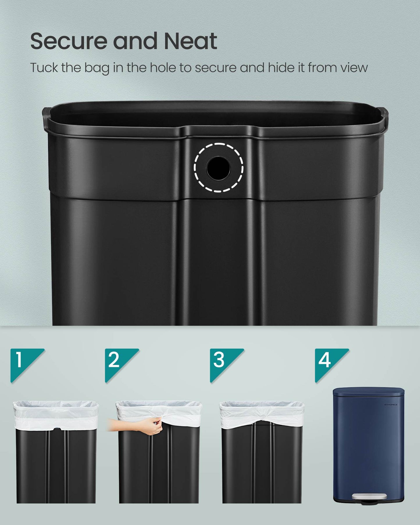 13 Gallon White Step Trash Can with Hinged Lid for Kitchen - HWLEXTRA 