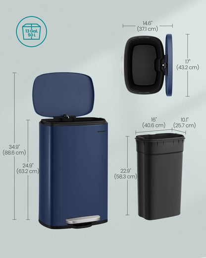 13 Gallon White Step Trash Can with Hinged Lid for Kitchen - HWLEXTRA 