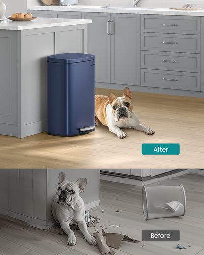 13 Gallon White Step Trash Can with Hinged Lid for Kitchen - HWLEXTRA 