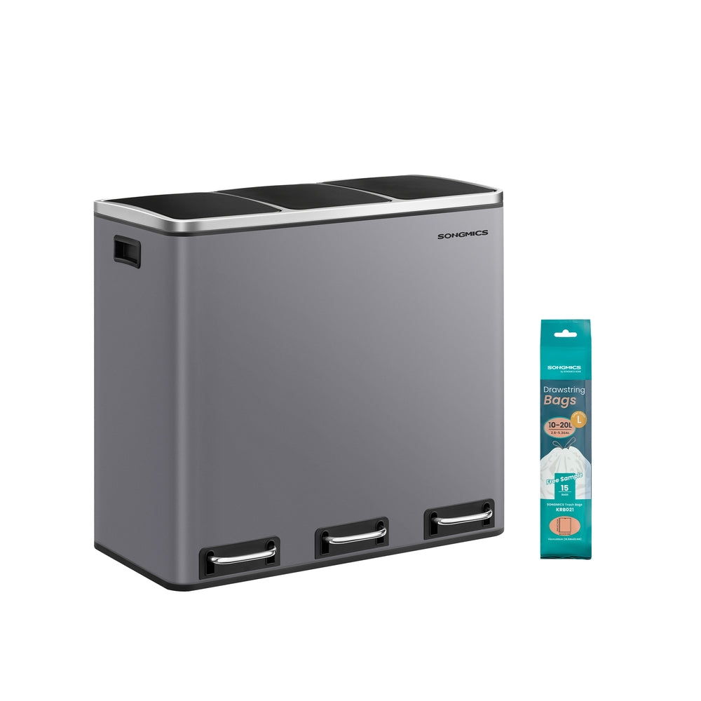3 x 18 L Rubbish Bin ，15 Liners Included， Matte Grey