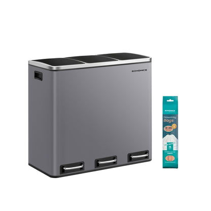 3 x 18 L Rubbish Bin ，15 Liners Included， Matte Grey