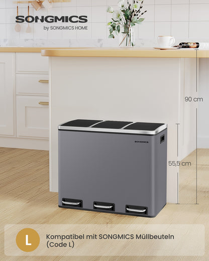 3 x 18 L Rubbish Bin ，15 Liners Included， Matte Grey