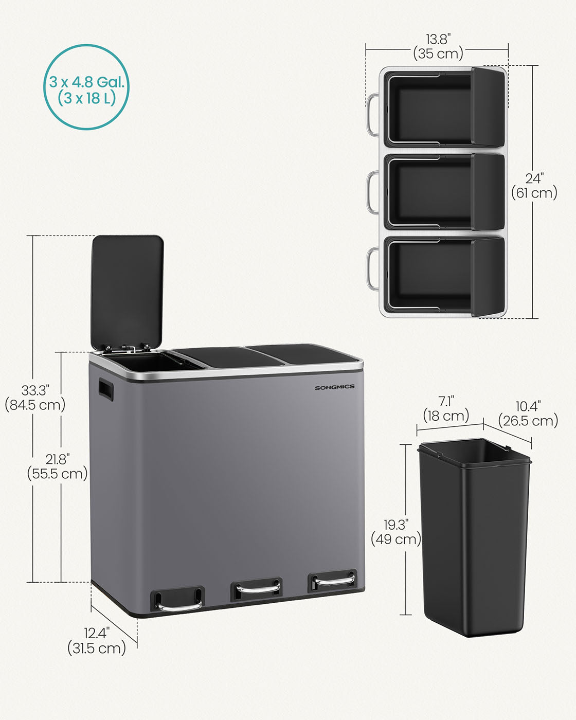 3 Compartments Dustbin - image 45