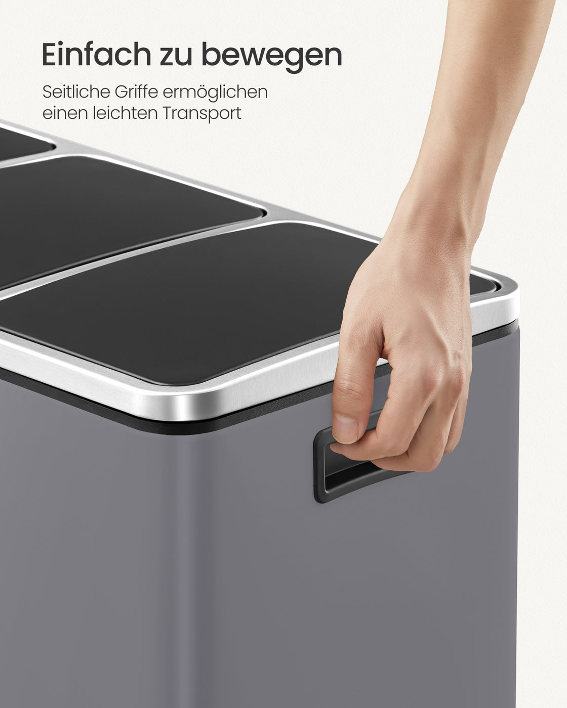 3 x 18 L Rubbish Bin ，15 Liners Included， Matte Grey